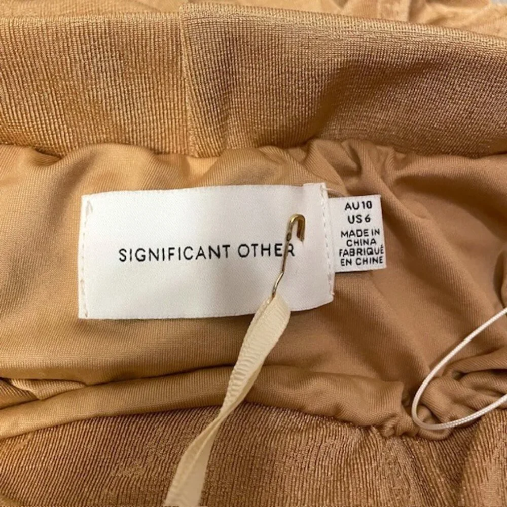 NWT Significant Other Ivy Mini Skirt Midi Overlay Sand Gold Tan US Size 6